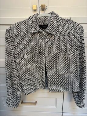 Zara Black and White Tweed Cropped Blazer